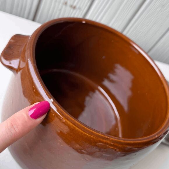 VTG West Bend Brown Glazed Pot Canister Chrome Lid 8.5” Mid Century - Picture 10 of 13